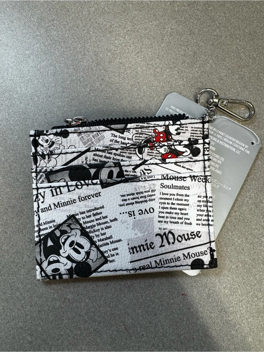 Disney Parks Mickey & Minnie Newspaper Print ID Credit Card Coin Holder Wallet